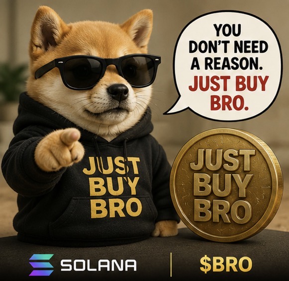 You don't need a reason. Just Buy Bro — shiba in a hoodie pointing